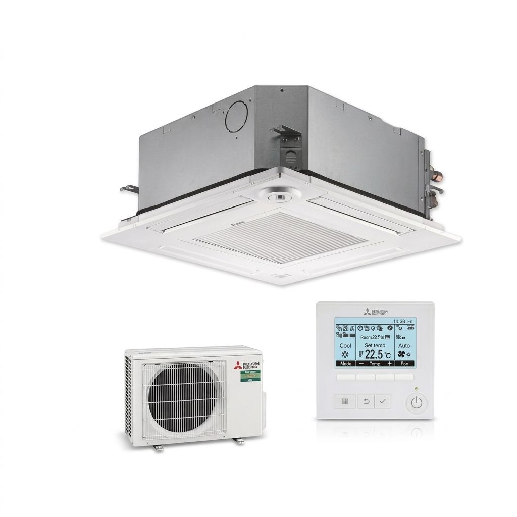 Mitsubishi Electric 3.5 kW cassette air conditioner indoor and outdoor units