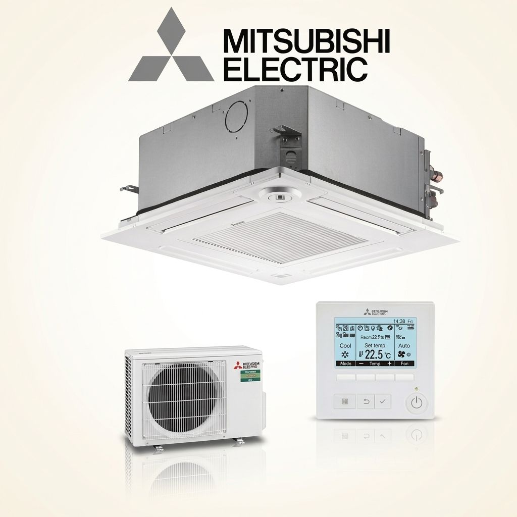 Mitsubishi Electric 5 kW cassette air conditioner indoor and outdoor units