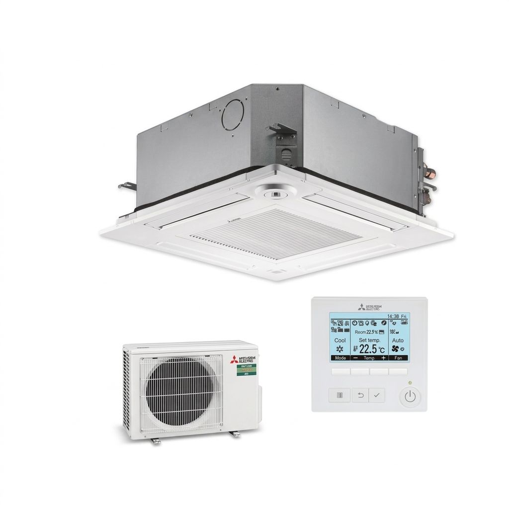 Mitsubishi Electric 3.5 kW cassette air conditioner indoor and outdoor units