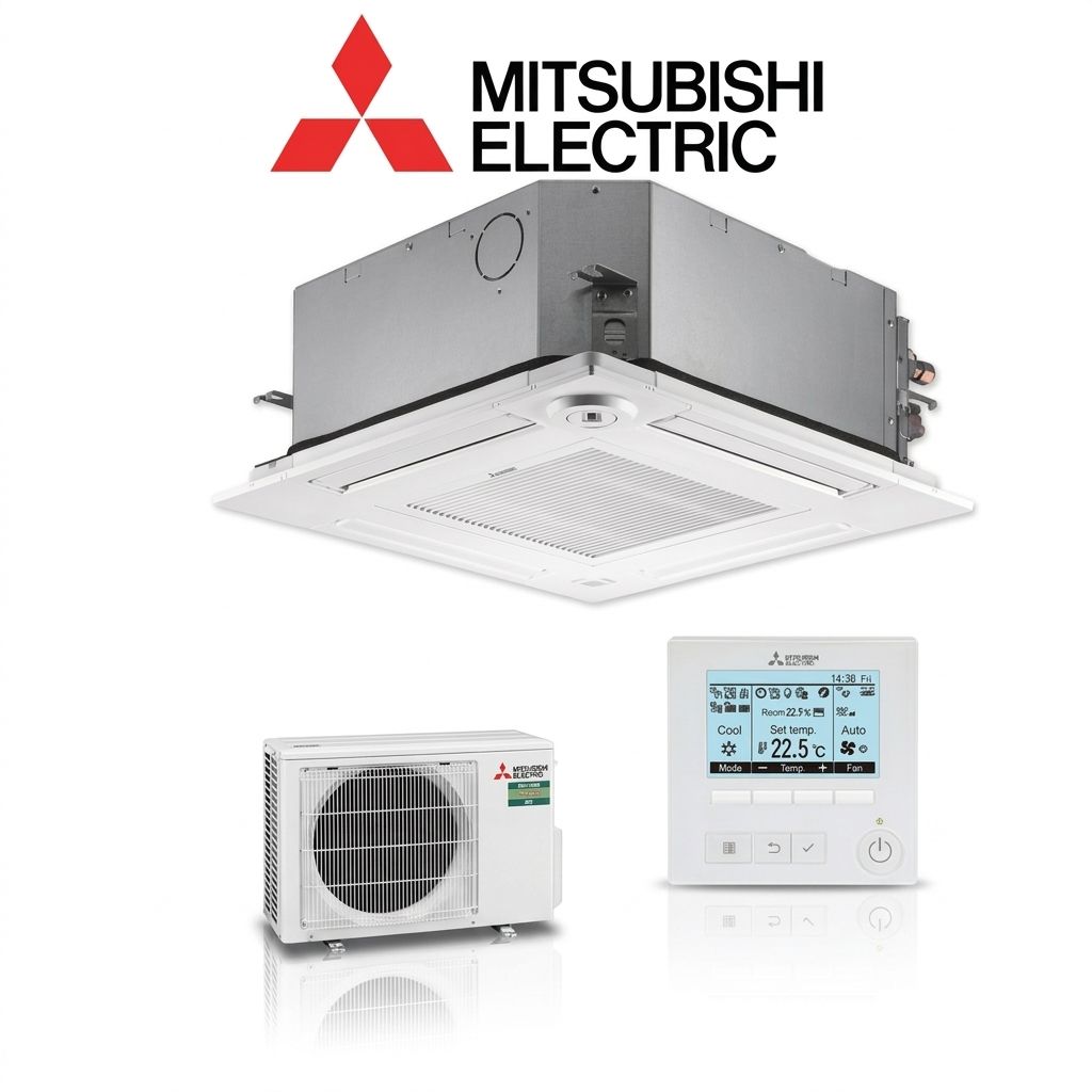 Mitsubishi Electric 5 kW cassette air conditioner indoor and outdoor units