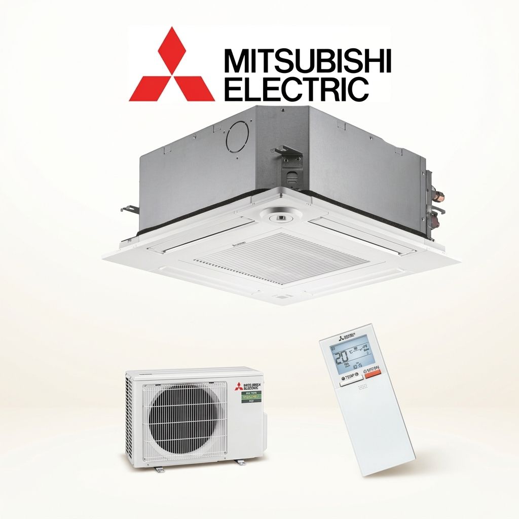 Mitsubishi Electric 5.6 kW cassette air conditioner indoor and outdoor units