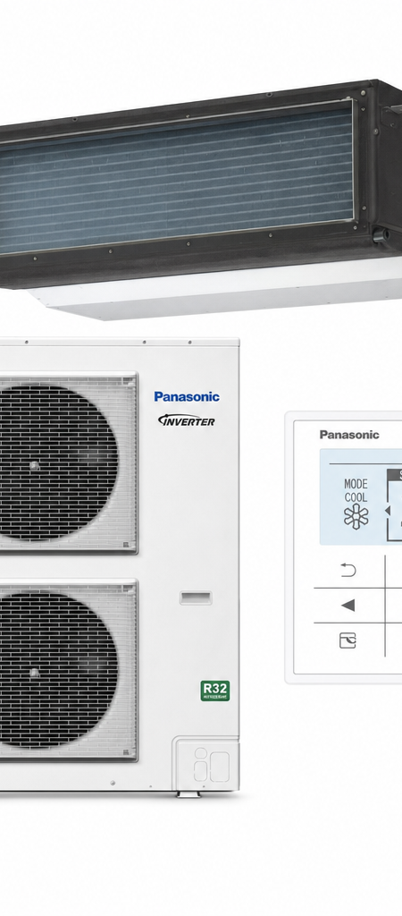 Panasonic 10 kW three-phase ducted air conditioner indoor and outdoor units