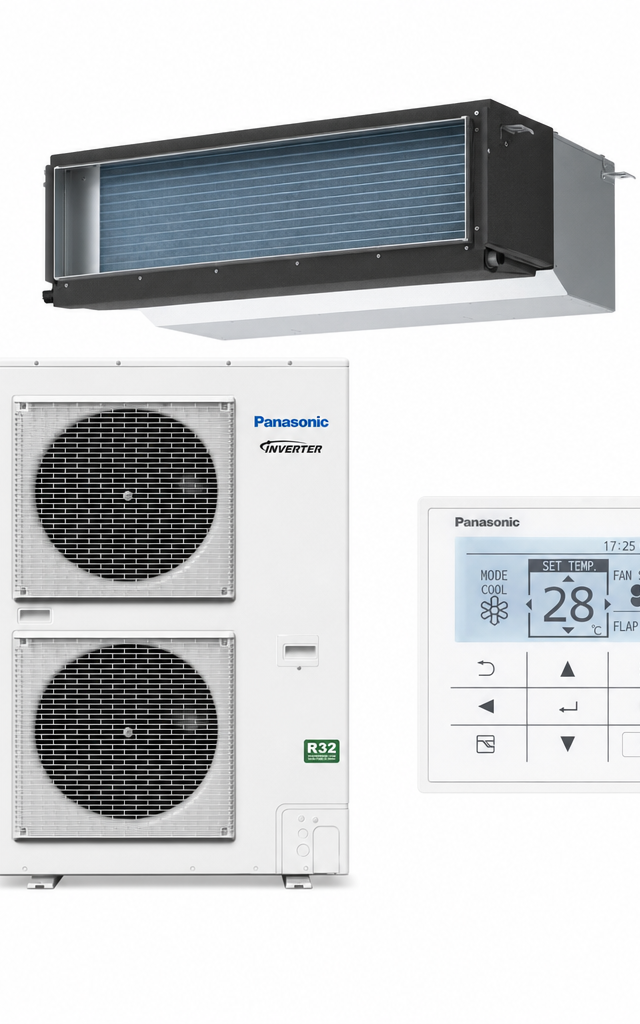 Panasonic 12.5 kW three-phase ducted air conditioner indoor and outdoor units