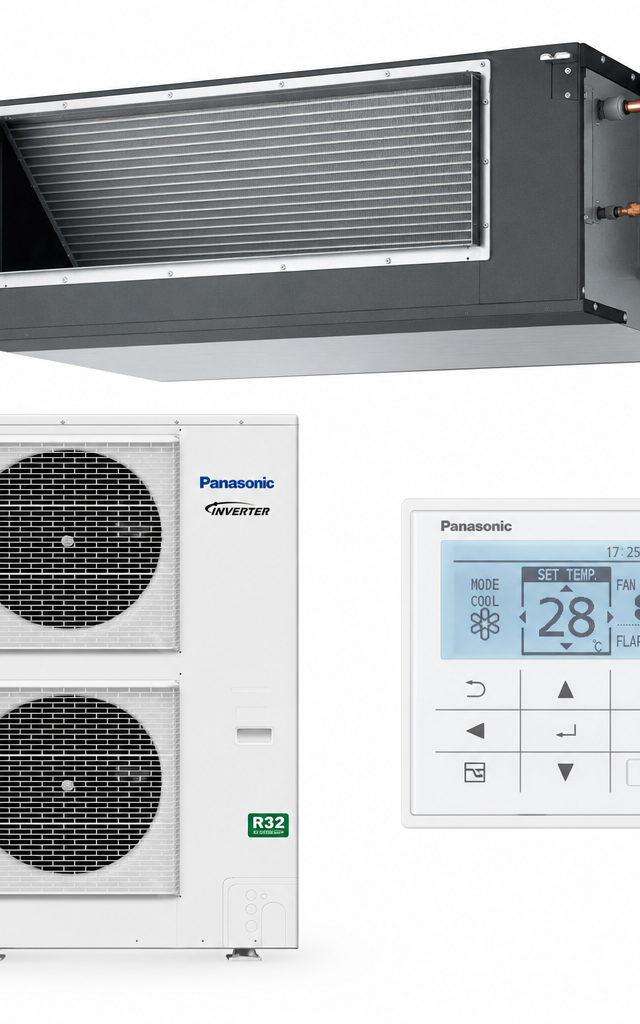 Panasonic 12.5 kW three-phase ducted air conditioner indoor and outdoor units