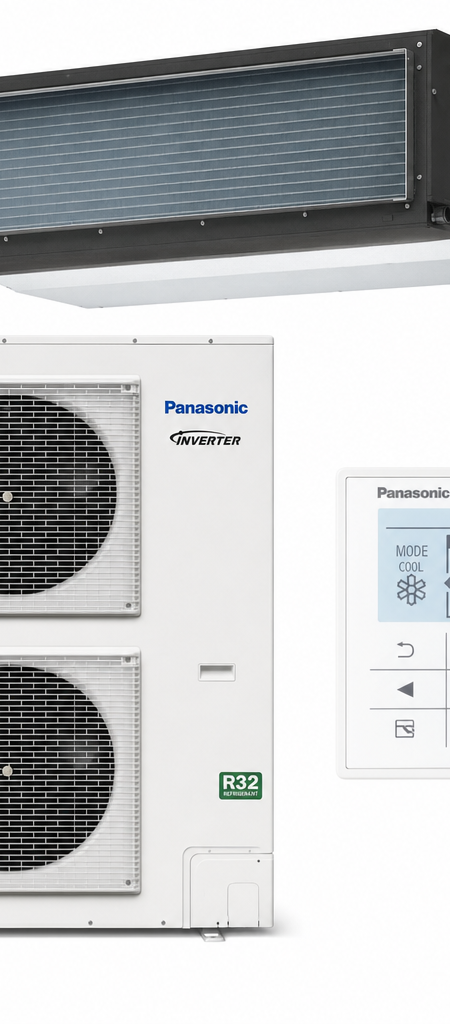 Panasonic 14 kW three-phase ducted air conditioner indoor and outdoor units