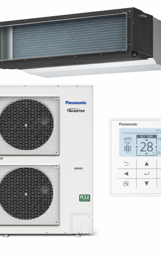 Panasonic 14 kW three-phase ducted air conditioner indoor and outdoor units