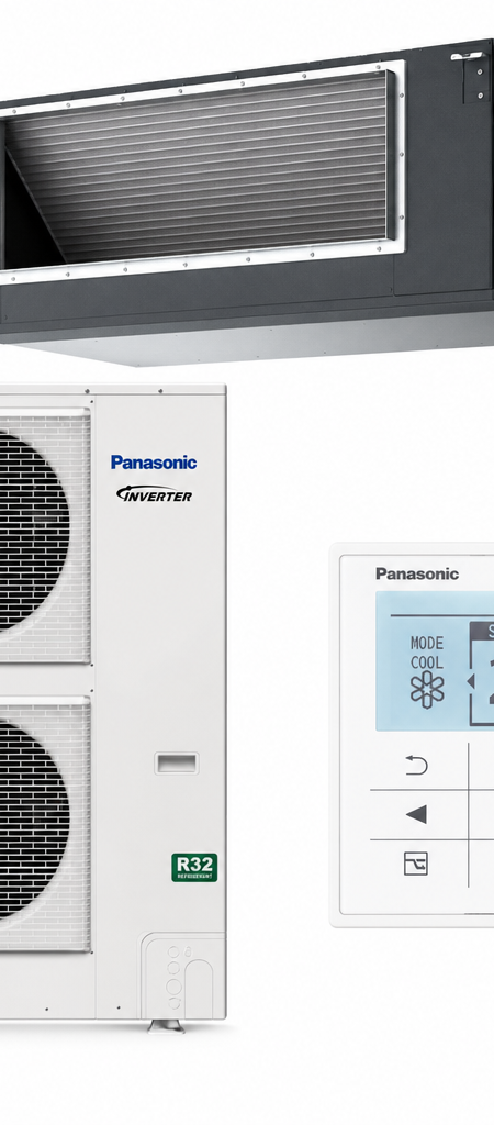 Panasonic 14 kW three-phase ducted air conditioner indoor and outdoor units