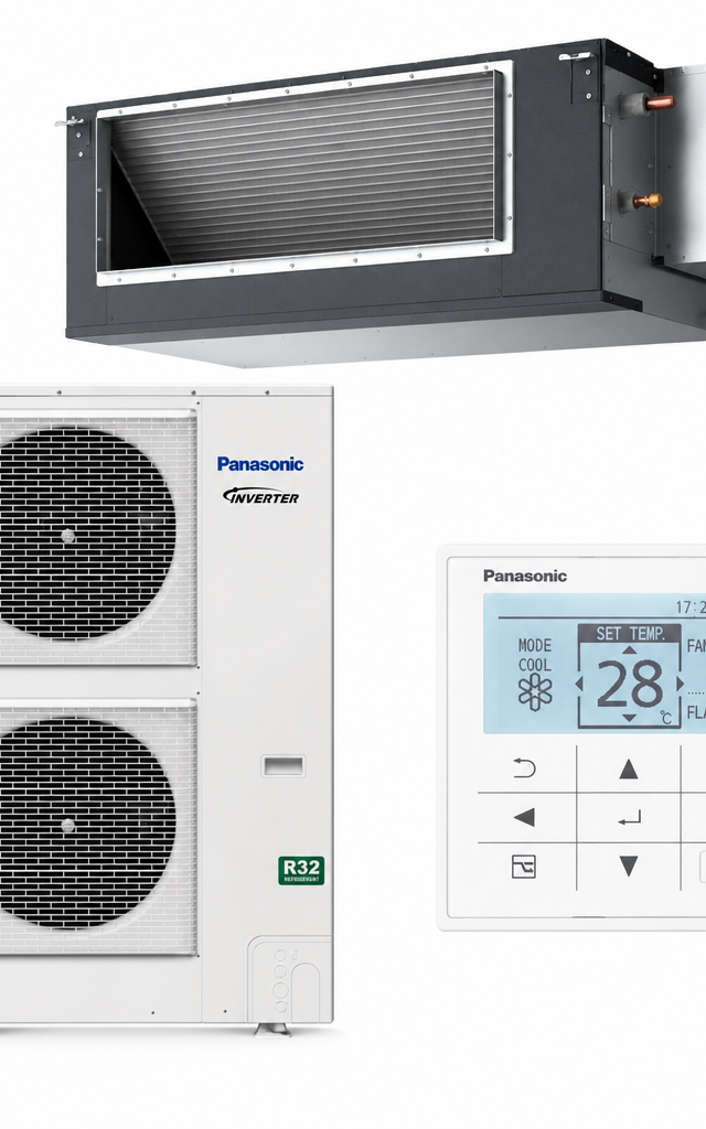 Panasonic 14 kW three-phase ducted air conditioner indoor and outdoor units
