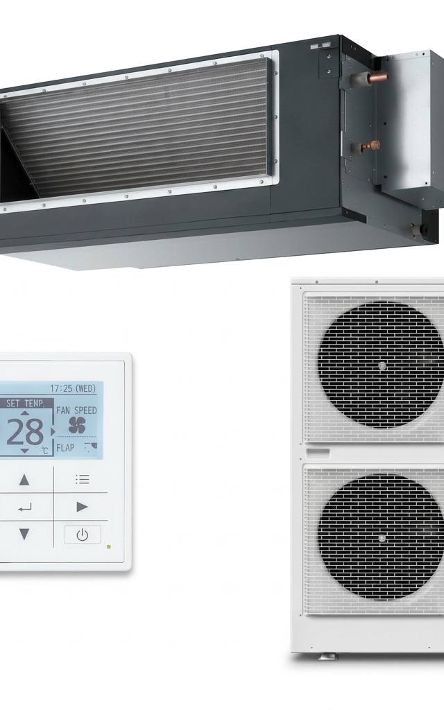 Panasonic 16 kW three-phase ducted air conditioner indoor and outdoor units