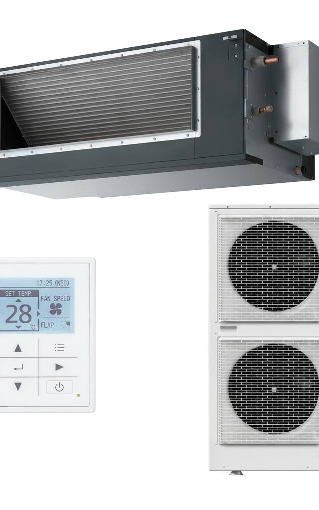 Panasonic 18 kW three-phase ducted air conditioner indoor and outdoor units