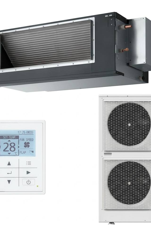 Panasonic 22.4 kW three-phase ducted air conditioner indoor and outdoor units