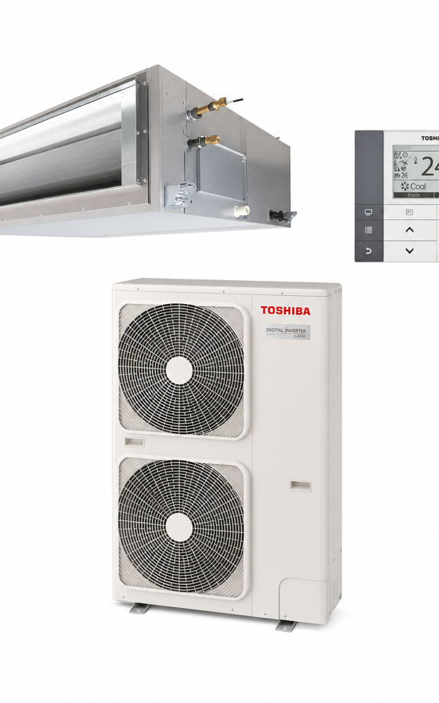 Toshiba 14 kW three-phase ducted air conditioner indoor and outdoor units